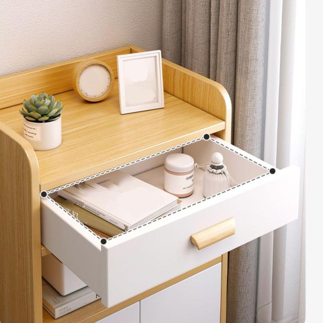 Contemporary Wooden Bedside Cabinet Lower Shelf Night Table for Bedroom