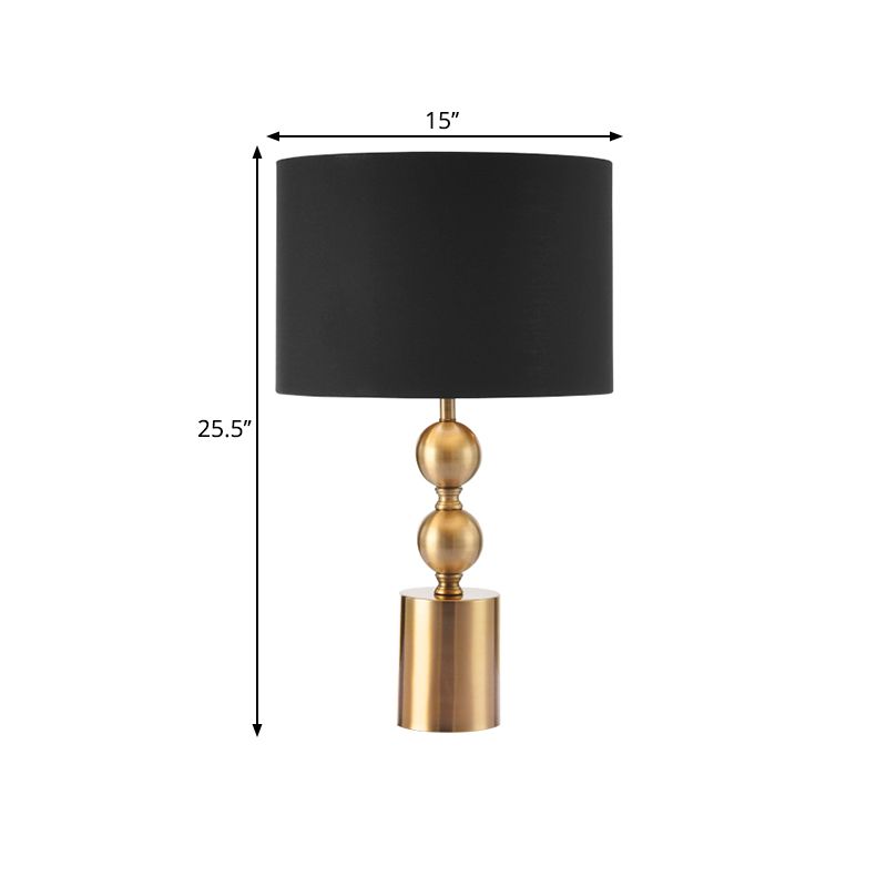 1 Head Besides Night Lamp Simplicity Black Finish Desk Light with Cylinder Fabric Shade