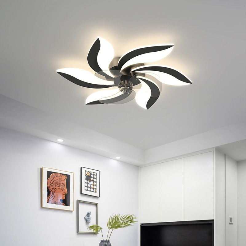 Nordic Style Iron Ceiling Fan Lamp Acrylic Shade LED Ceiling Fan Light for Bedroom