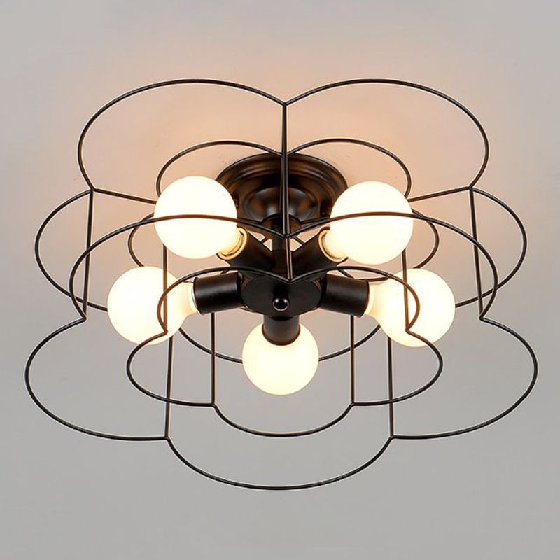 5 bombillas Flan Flush Mount Light Vintage Iron Semi Flush Light para dormitorio