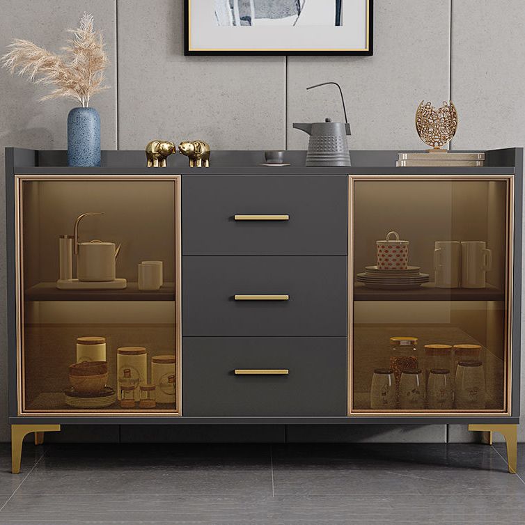 Modern Engineered Wood Sideboard Dining Room 35.4"H Buffet Server with Glass Doors