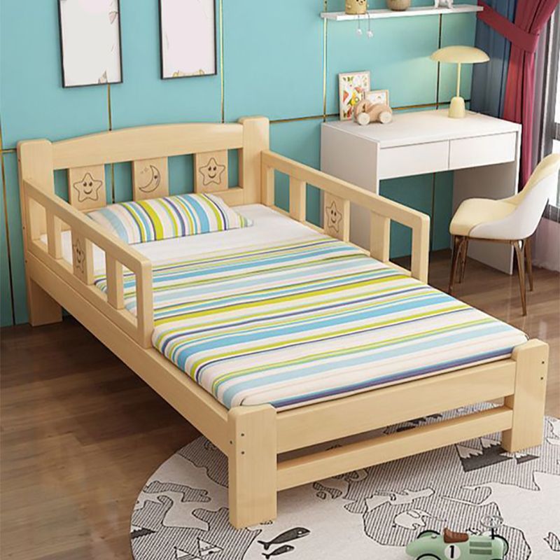 Solid Wood Standard Bed Modern Natural Headboard Bed with Guardrail