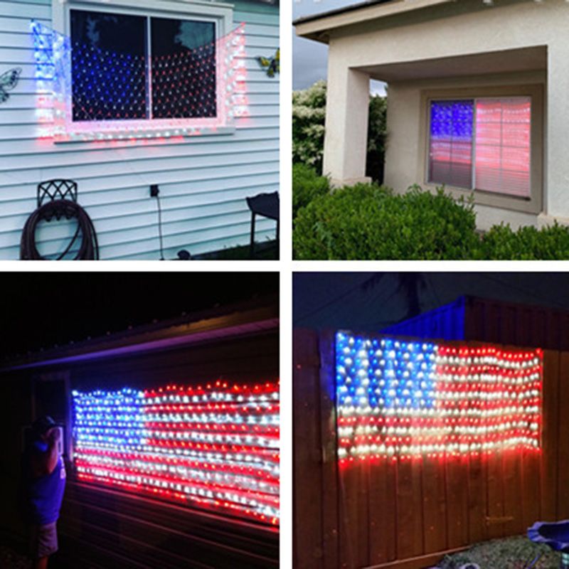 Red and Blue Flag Net String Light Decorative Plastic Solar LED Festive Light for Outdoor