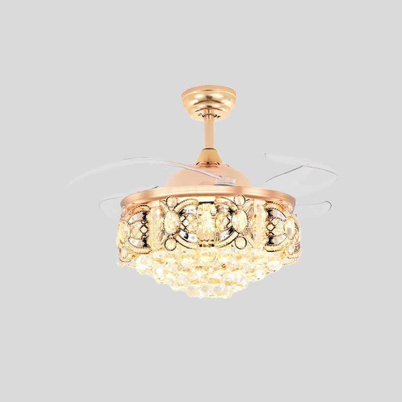 Gold Conical Ceiling Fan Light Modernism Crystal 3-Blade Hotel LED Semi Mount Lighting, 42.5" W