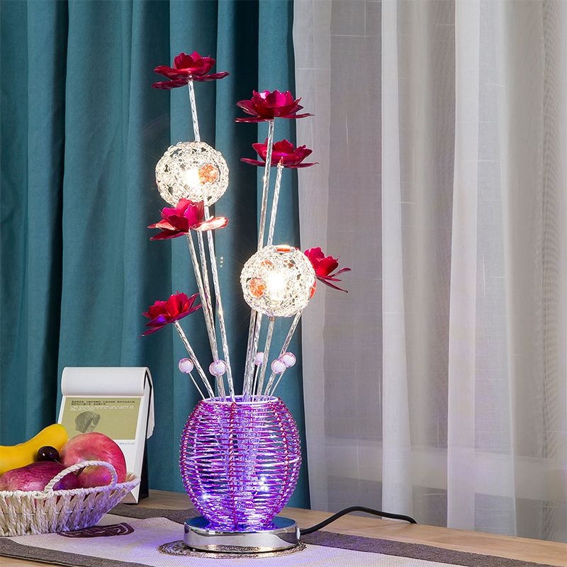 Pink/Red LED Rose Table Light Decorative Aluminum Spherical Decorative Nightstand Lamp for Bedroom