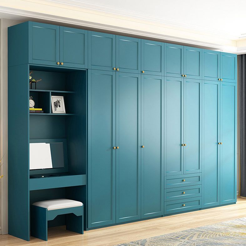 Modern Blue Bedroom Armoire Manufactured Wood Wardrobe Armoire