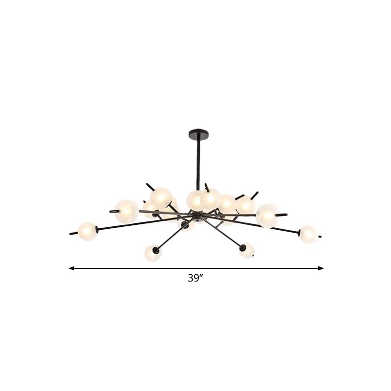 Post Modern Black/Gold Branch Chandelier with Bubble Shade 18 Lights Frosted Glass Hanging Lamp