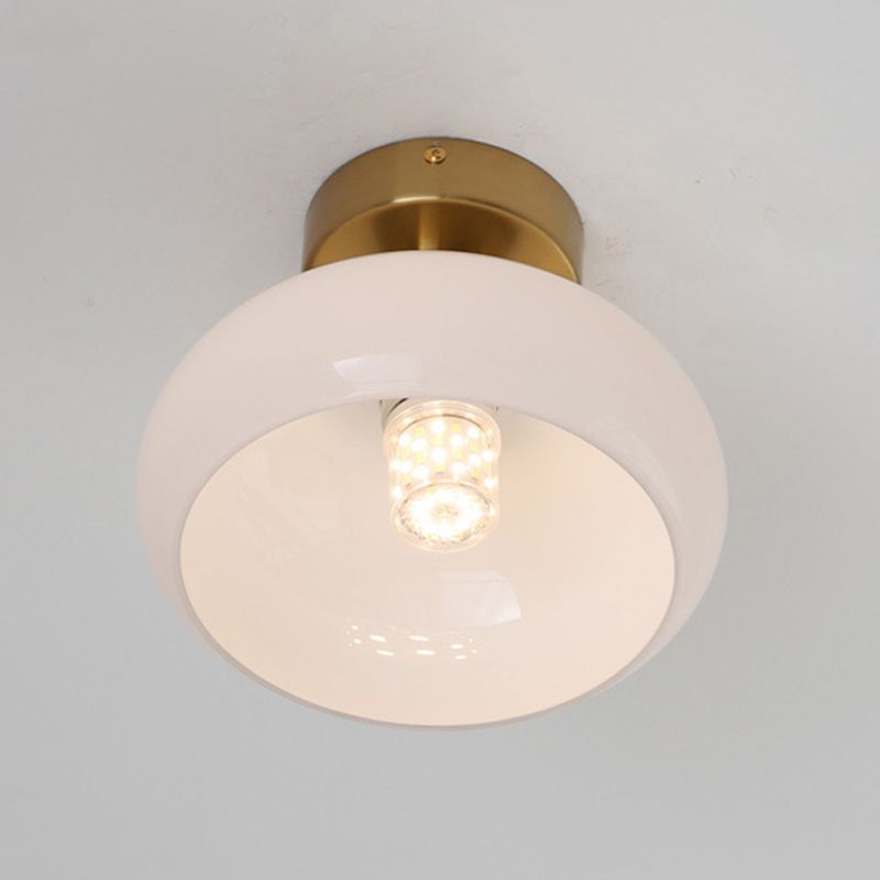 Modern Glass Shaded Ceiling Light Golden Metal Flush Mount Lighting for Room