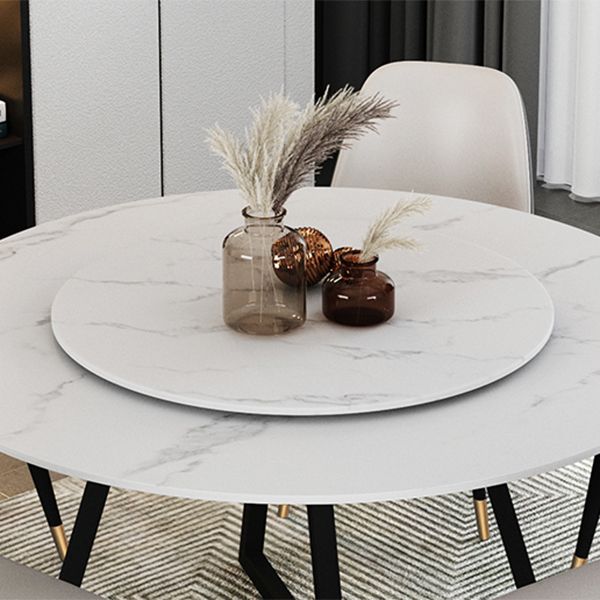 Gesinterde stenen eettafel rond moderne eettafel met zwart frame