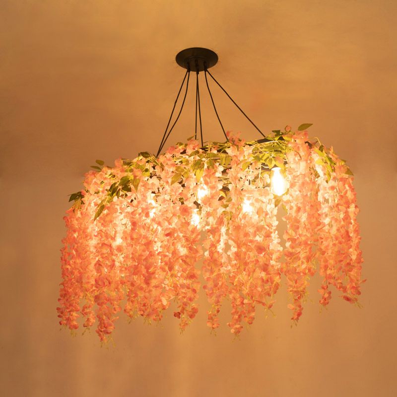 Artificial Flower Chandelier Lighting Art Deco Metal Hanging Ceiling Light for Dining Room