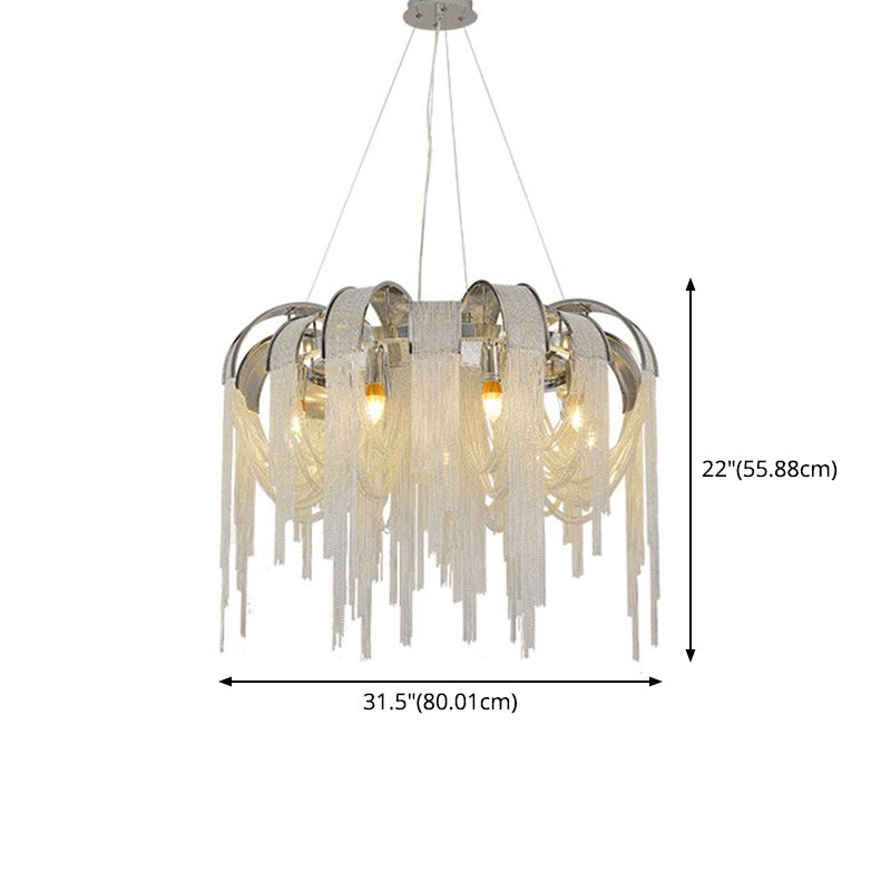 Postmodern Aluminum Hanging Light Fixtures Tassel Sockets Chandelier for Living Room