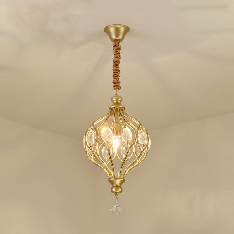 Lantaarn slaapkamer hangende hanglamp traditioneel kristal 1 lamp zwart/gouden plafond suspensielampje