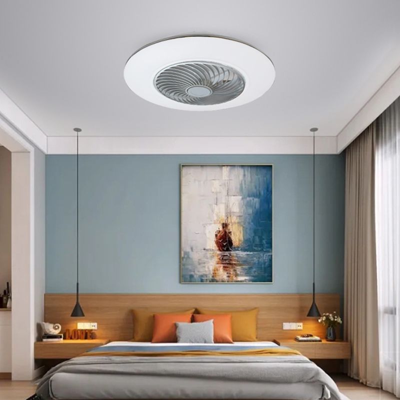 1-Light Round Flush Mount Lamp Modern Style Metal Fan Ceiling Lighting