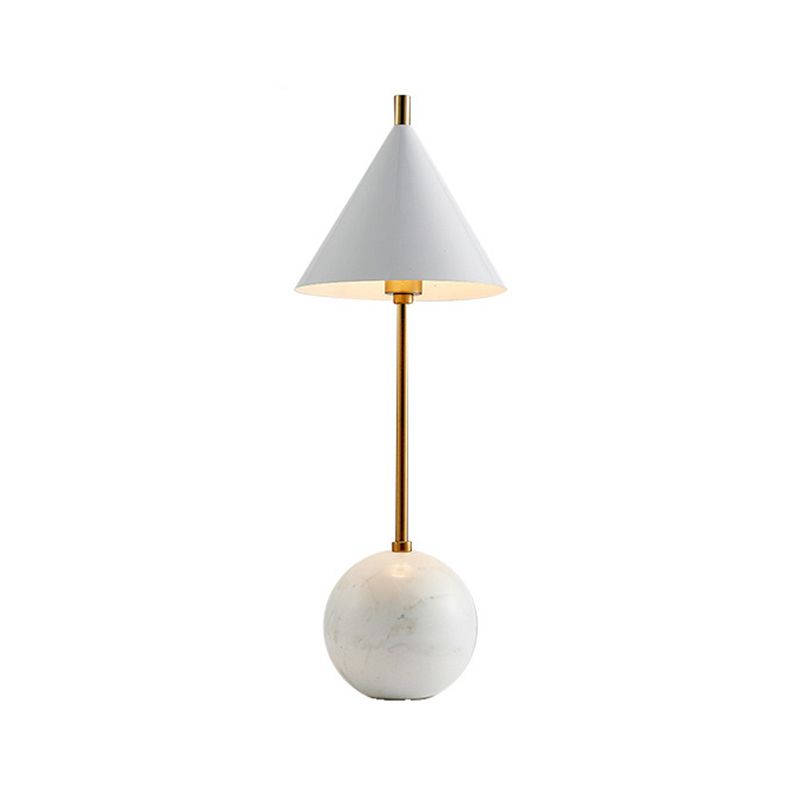 Globe Nightstand Light Nordic Marble 1-Light Black/White and Brass Table Lamp with Cone Shade