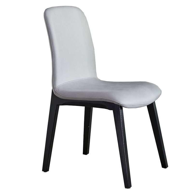 Minimalist Design PU Leather Dining Chairs Solid Back Chair with Wooden Legs