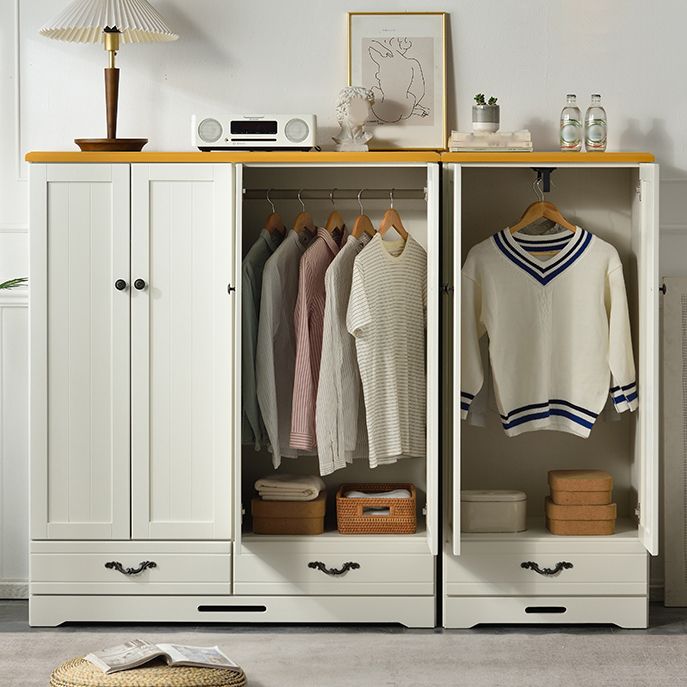 Solid Wood Kid's Wardrobe Contemporary Kids Closet with Lower Storage Drawers