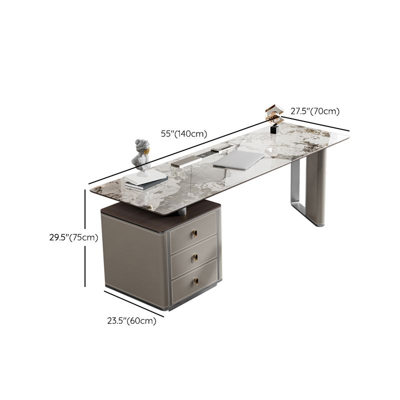 Stone Rectangular Writing Desk Modern 29.53" Tall Office Desk with Drawers