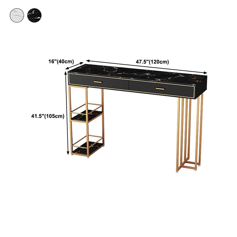 Wood Bar Dining Table Glam Style Rectangle Bar Table with Double Pedestal for Living Room