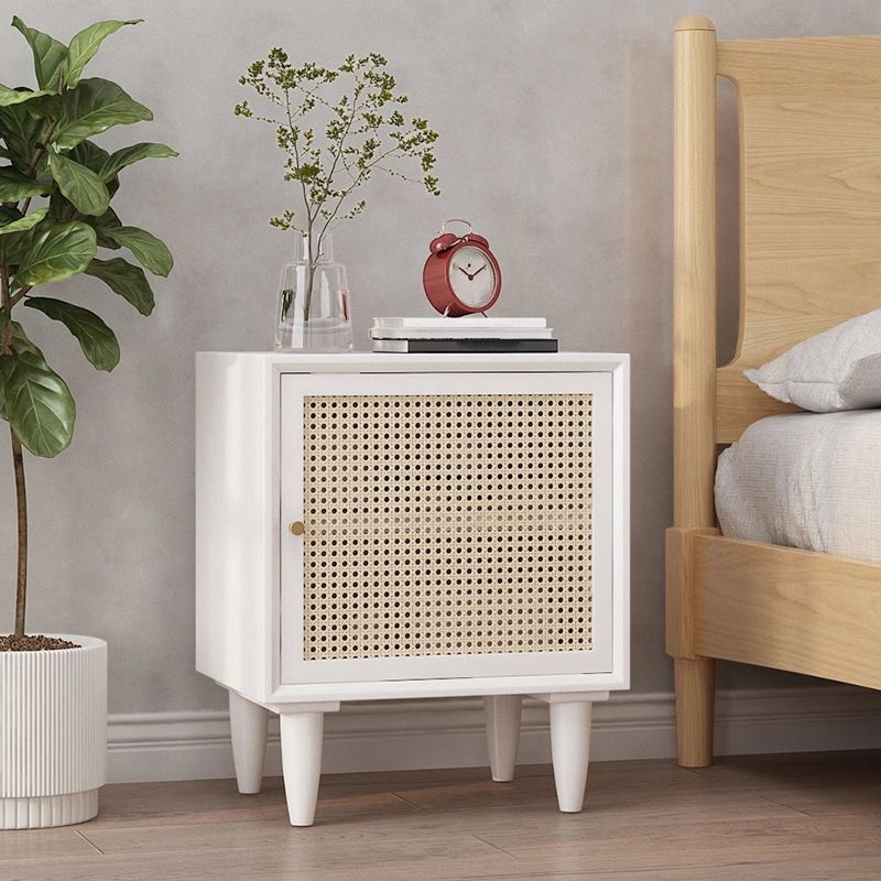 19.6" /21.6" Tall Wooden Nightstand in White / Black Modern Night Stand
