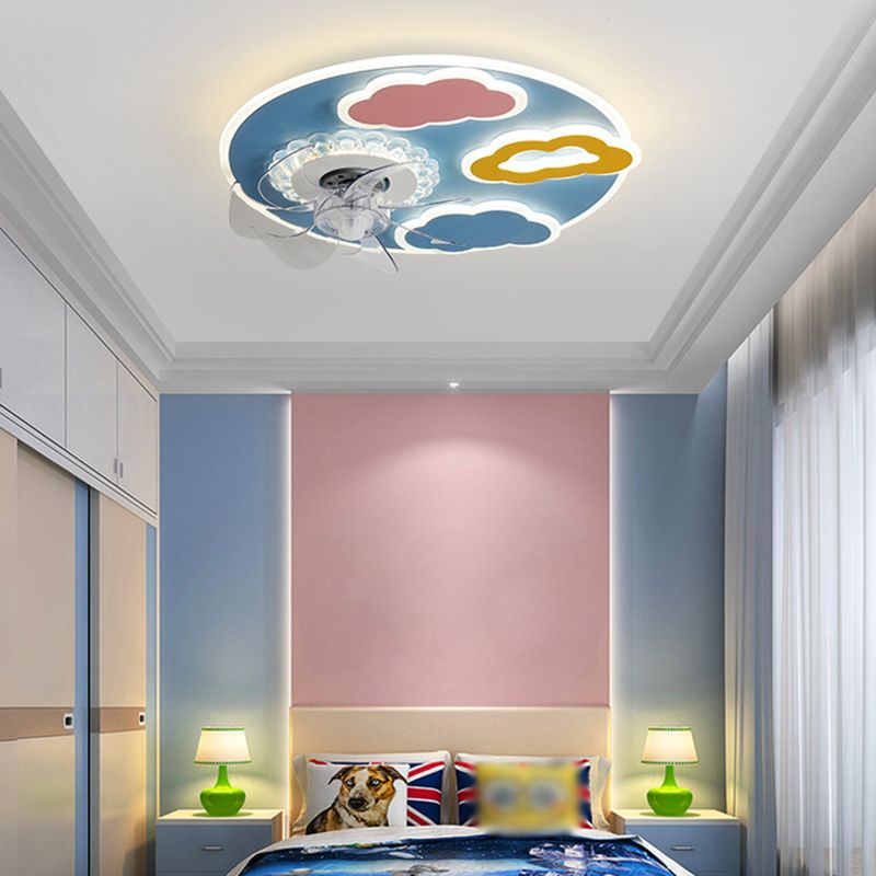 Carton nuage ventilateur de plafond lumière plafond acrylic kid room LED semi flush Mount Light