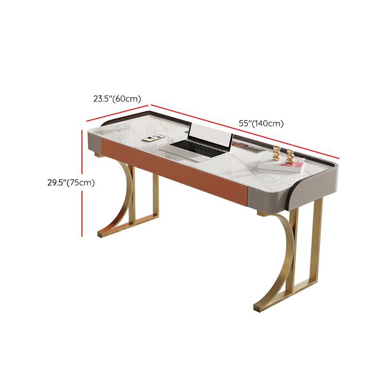 Stone Curved Office Desk Glam 29.53" Tall Writing Desk with Drawers