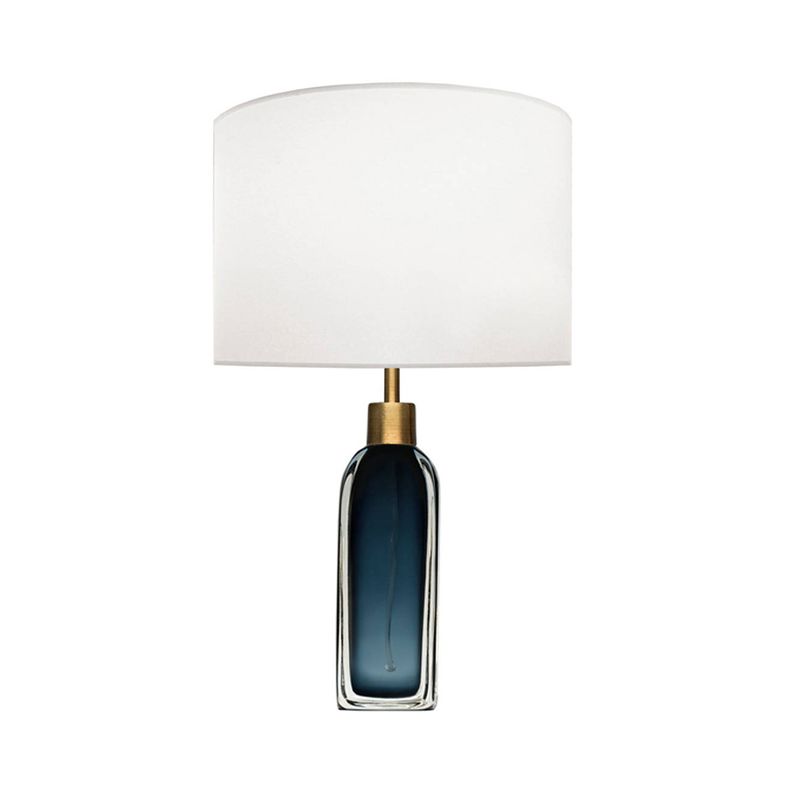 Blackish Blue/Clear Glass Pillar Table Lamp Postmodern 1 Head Nightstand Light with Cylinder Fabric Shade