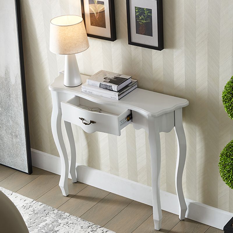 Mid-Century Modern Half Moon Console Table with Single Drawer in Brown /white