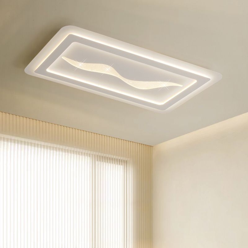 Modernism Flush Mount Rectangular Ceiling Mounted Fixture in White for Bedroom