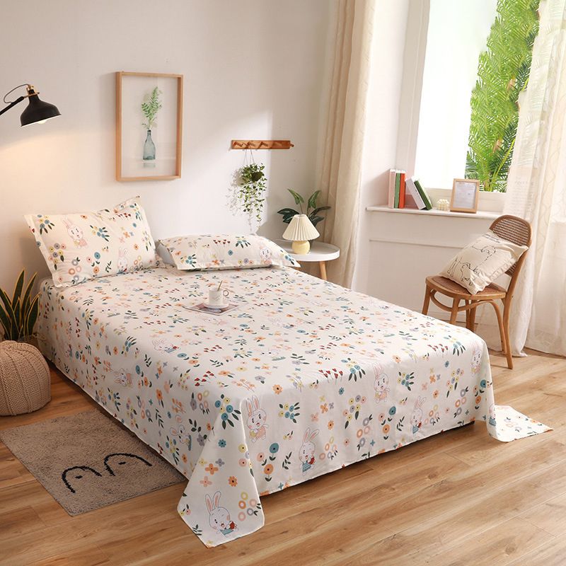 Cotton Twill Bed Sheet 1 Piece Breathable Floral Fitted Sheet