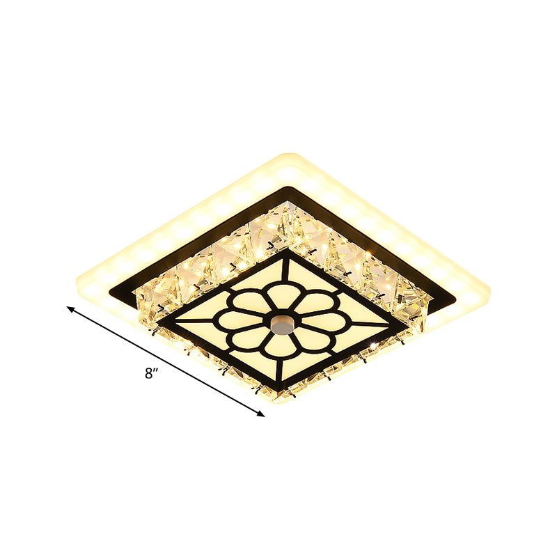 Schuine Kristal LED Plafond Licht Modern Zwart Bloemen Patroon Ronde/Vierkante Corridor Flushmount Lamp