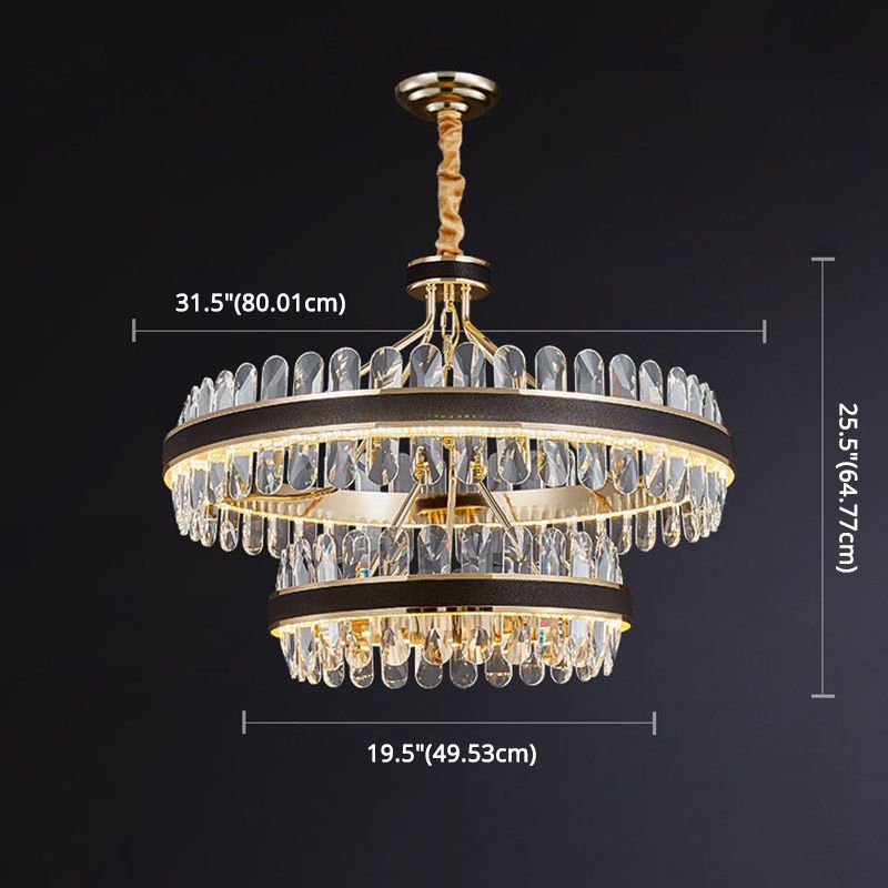 Minimalist Circular LED Chandelier Crystal Living Room Ceiling Pendant Light in Black-Gold