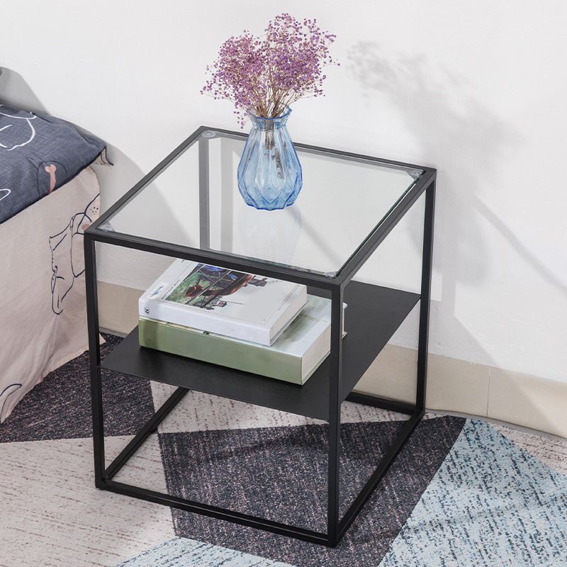 17.71" Tall 2-shelf Night Table Metal Industrial Bedside Cabinet