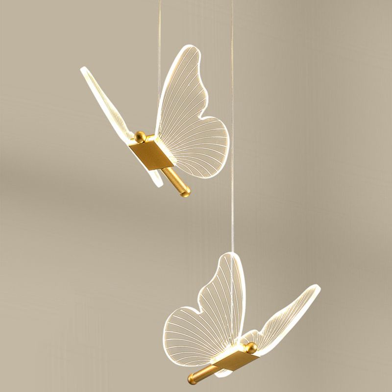 Iron Gold Pendant Lamp in Modern Luxury Style Acrylic Butterfly LED Hanging Lamp for Bedroom