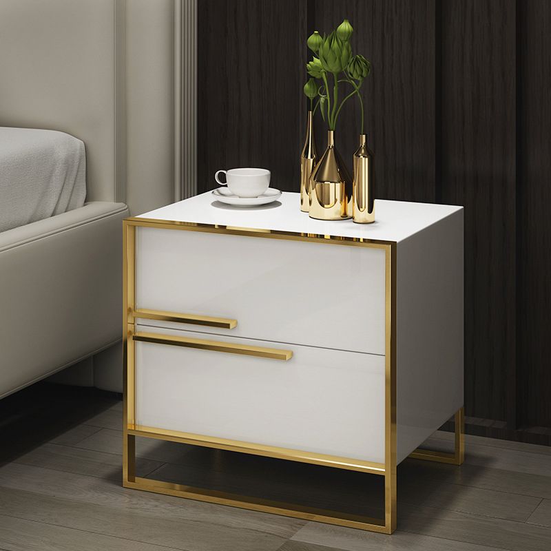 Modern Style Metal Frame Solid Wood Top White/black/gray Nightstand