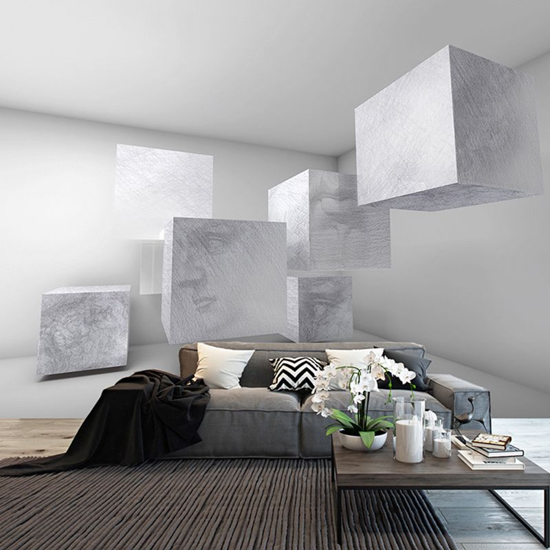 Novel Industrial Mural Wallpaper for Living Room with Pastel Color 3D Block, Made to Measure