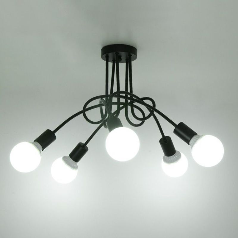 5-Light Vintage Industrial Style Ceiling Light Iron Winding Tubes Design Lighting Fixture for Living Room