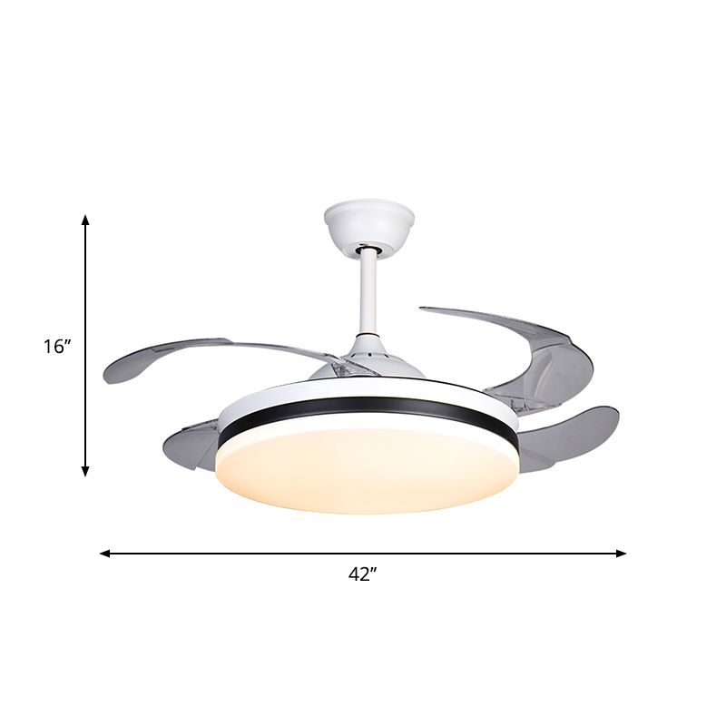 42 "brede witte trommelvorm semi -spoelmontage Noordse stijl acryl 4 messen led hanger ventilator licht