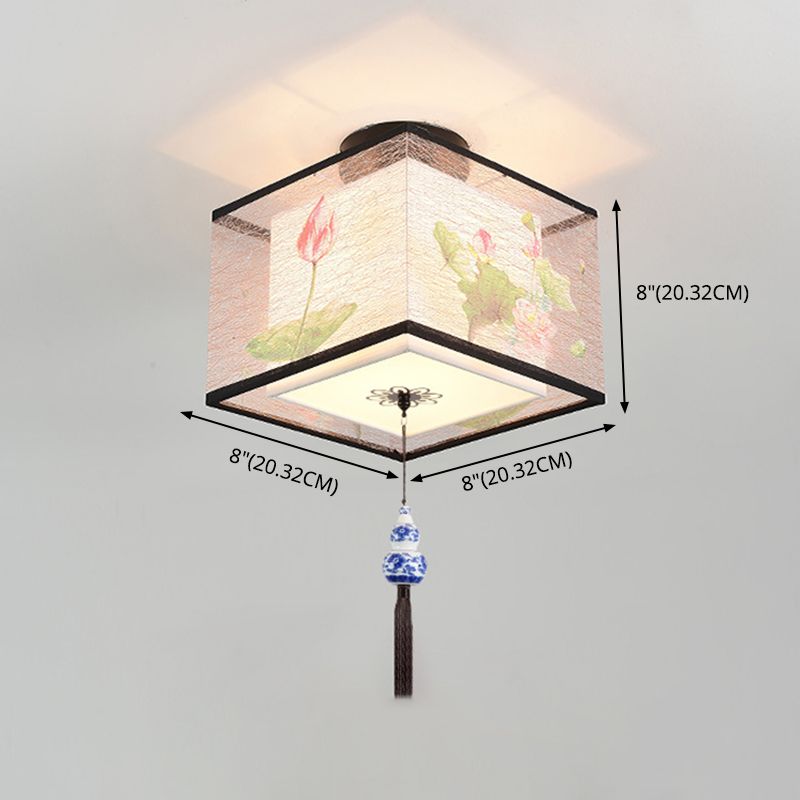 Mont semi-chassé à LED géométrique en fer forgé dans les tissus de style concis traditionnel Light Plafond pour salle à manger