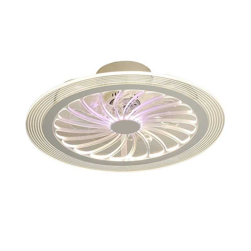 Modern LED Ceiling Fan Light with Clear Acrylic Shade White Circular Semi Flush Mount Lighting, 20 Inch Width