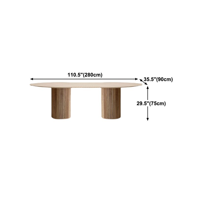 Modern Pine Wood Table for Restaurant Oval Dining Table with Double Pedestal Base