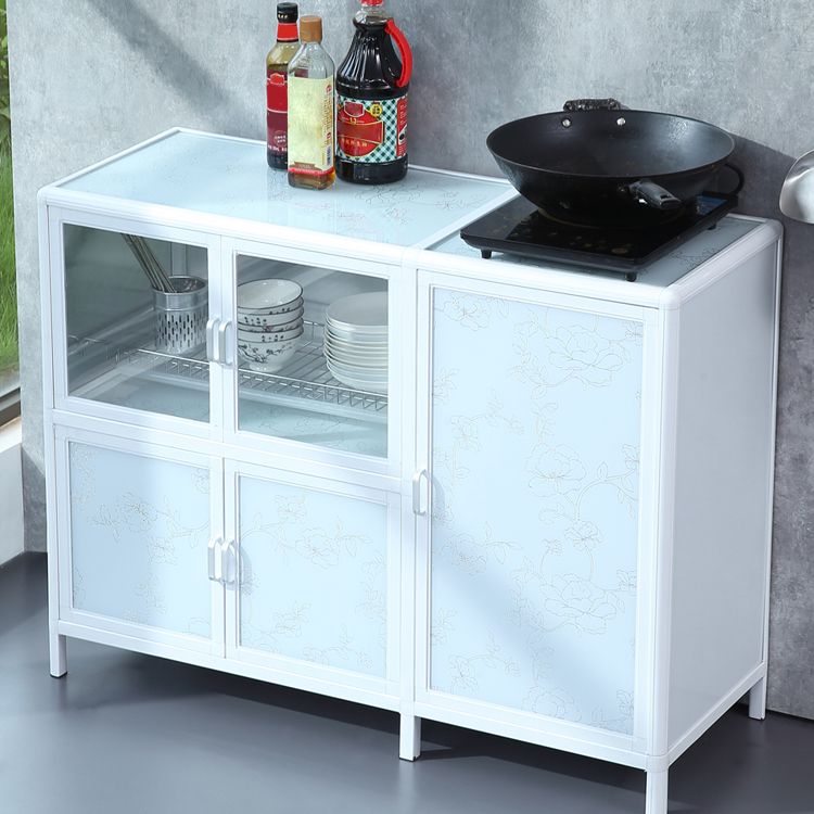 Modern Kitchen White Buffet Sideboard Cabinets Metal Glass Doors Buffet Stand