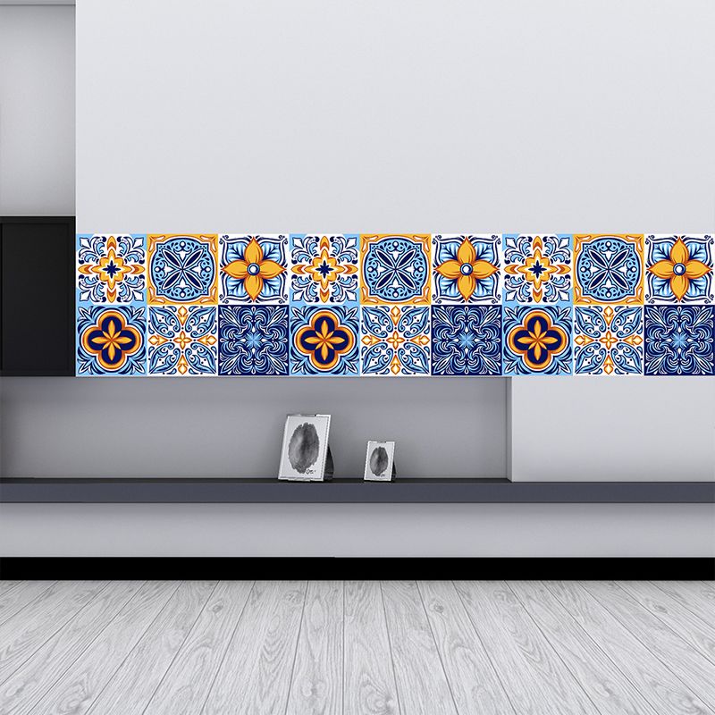 Fleur De Lis Stick Wallpapers Blue Bohemia Wall Art for Kitchen Backsplash, 18 Pieces