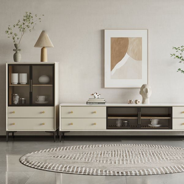 Simple Style Cupboard White Wood Frame Dining Sideboard for Living Room