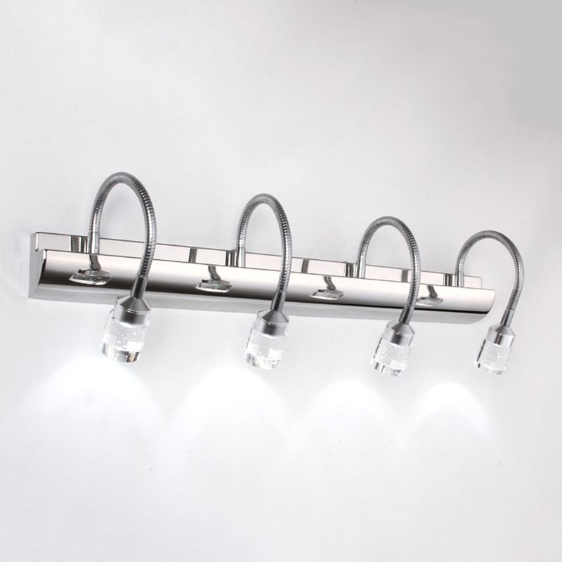 Stainless Steel Flexible Gooseneck Vanity Lamp Contemporary Chrome LED Wall Light with Crystal Shade