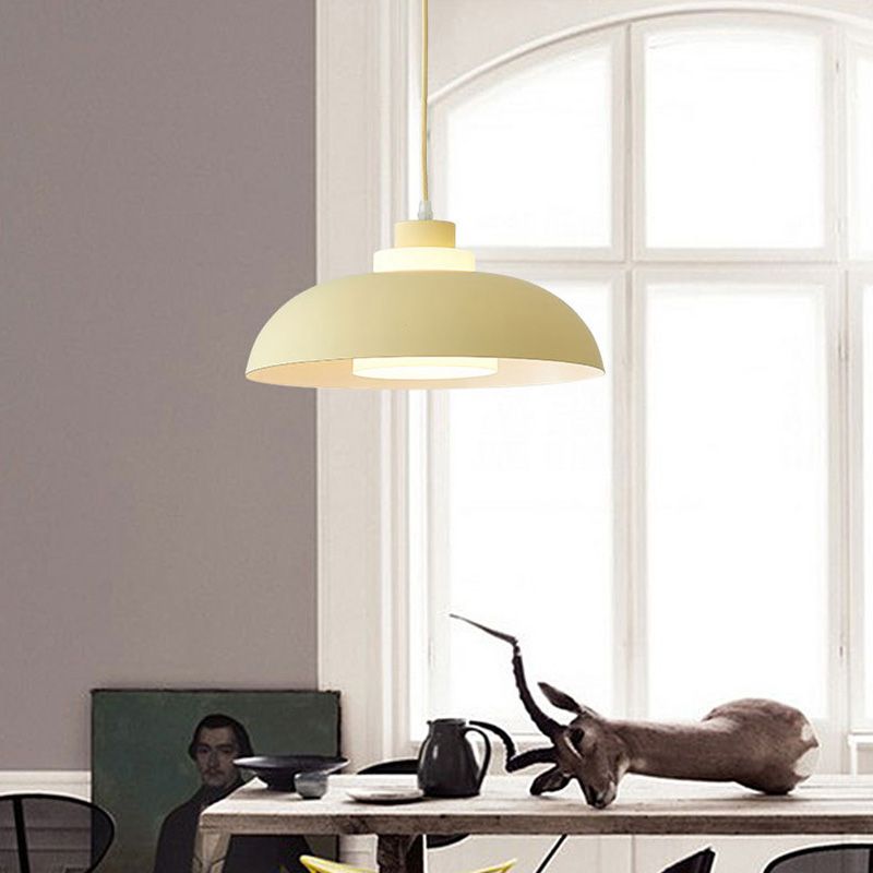 Aluminum Bowl Ceiling Hang Light Macaron Single-Bulb Pendant Lamp with Acrylic Shade Insert