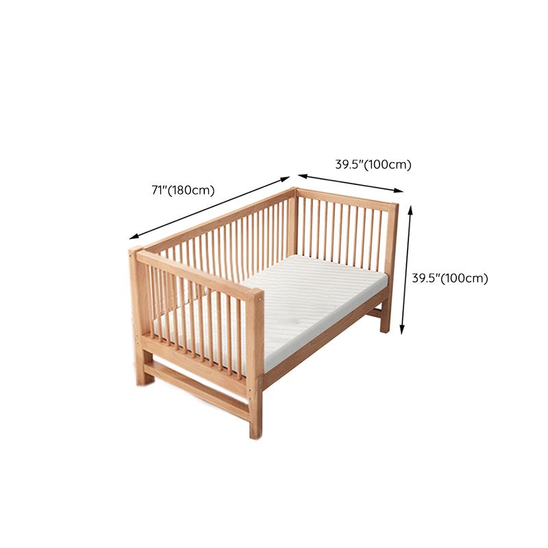 Natural Beech Panel Bed Solid Wood Standard Bed with Guardrails