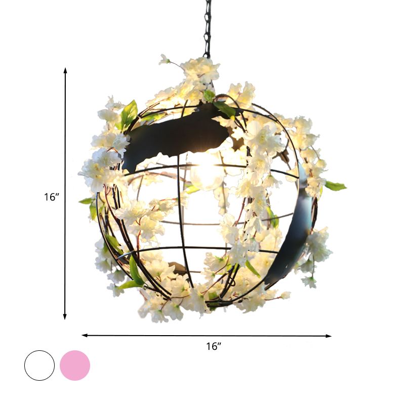 Fake Flower Dining Room Pendant Lighting Fixture Factory Metal 1 Light White/Pink Hanging Ceiling Light with Tellurion Shade