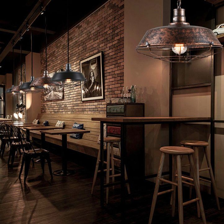 Bowl Restaurant Hanging Pendant Light Industrial Metal Rust Pendant Light Fixture