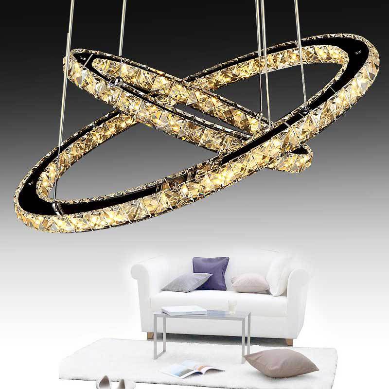 Stainless-Steel Silver LED Pendant Light in Modern Luxury Style Circular Ceiling Light with Crystal Shade