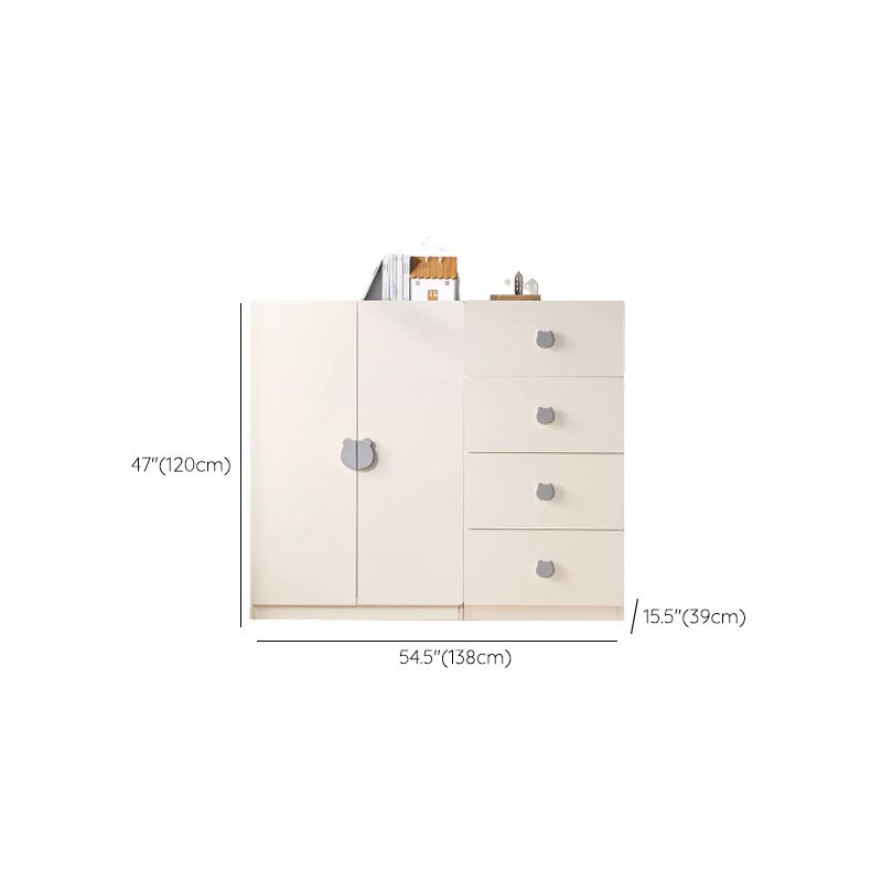 Solid Wood Kids Wardrobe Modern White Closet with Storage Drawers